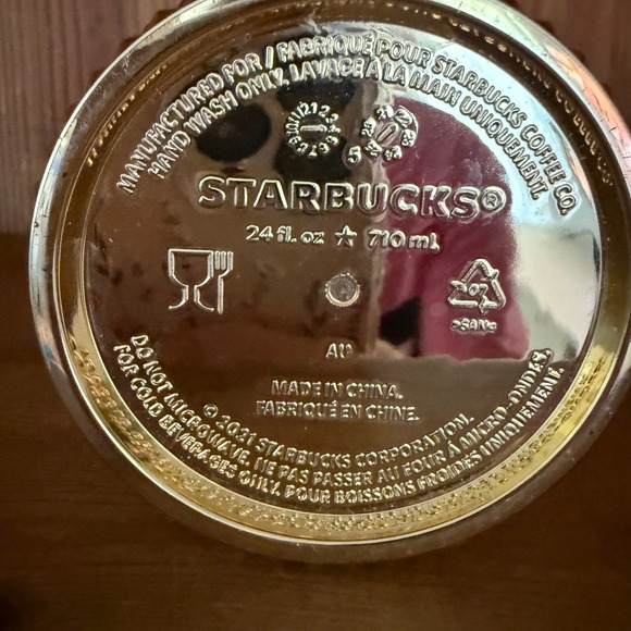 Starbucks 2021 Metallic Champagne Gold Studded Venti Cold Cup Tumbler 24oz Bling - Picture 5 of 5